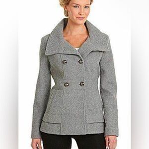 Jessica Simpson Double Breasted Boucle Pea Gray textured coat